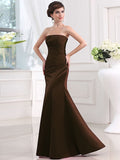 Sheath/Column Strapless Sleeveless Long Pleats Satin Bridesmaid Dresses TPP0005434