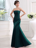 Sheath/Column Strapless Sleeveless Long Pleats Satin Bridesmaid Dresses TPP0005434