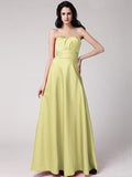 A-Line/Princess Strapless Sleeveless Pleats Long Elastic Woven Satin Bridesmaid Dresses TPP0005835